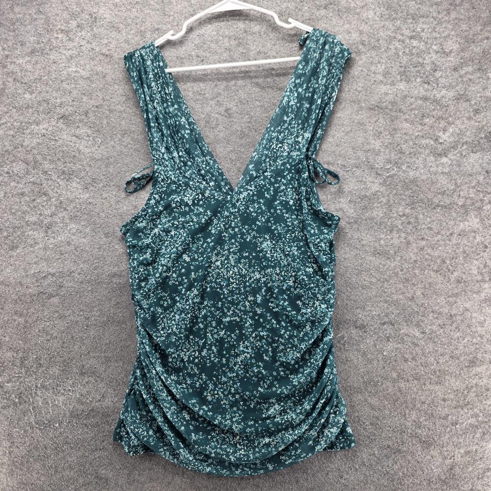 Maurices Tank Womens L Green V-Neck Sleeveless Floral Adjustable Jersey
